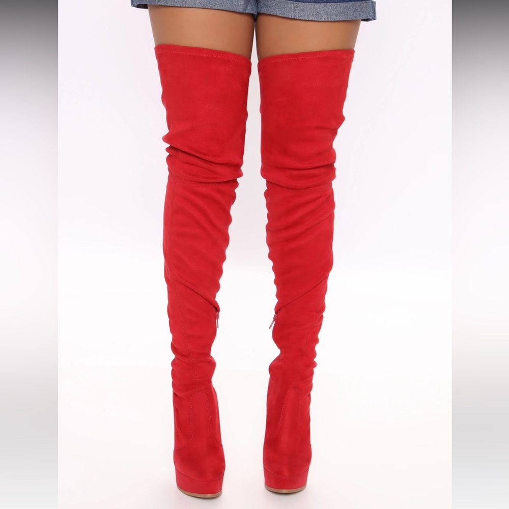 Envious Much Faux Suede Heeled Boot - Red